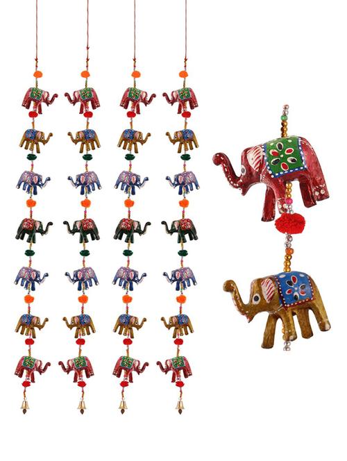 door hanging set of 4 pc of 7 paper machie elephants with pumpum - 15459361 - Very Small Image - 1