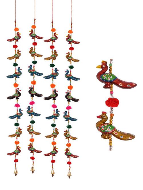 door hanging set of 4 pc of 7 paper machie peacock with pumpum - 15459362 - Very Small Image - 1