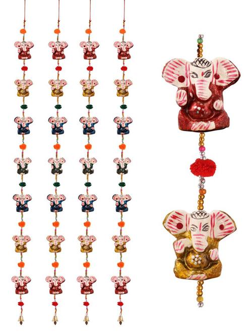 door hanging set of 4 pc of 7 paper machie ganesh with pumpum - 15459363 - Very Small Image - 1