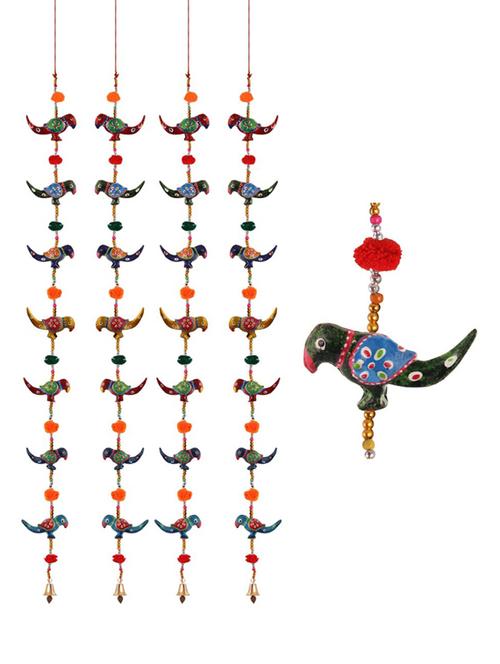 door hanging set of 4 pc of 7 paper machie parrot with pumpum - 15459364 - Very Small Image - 1