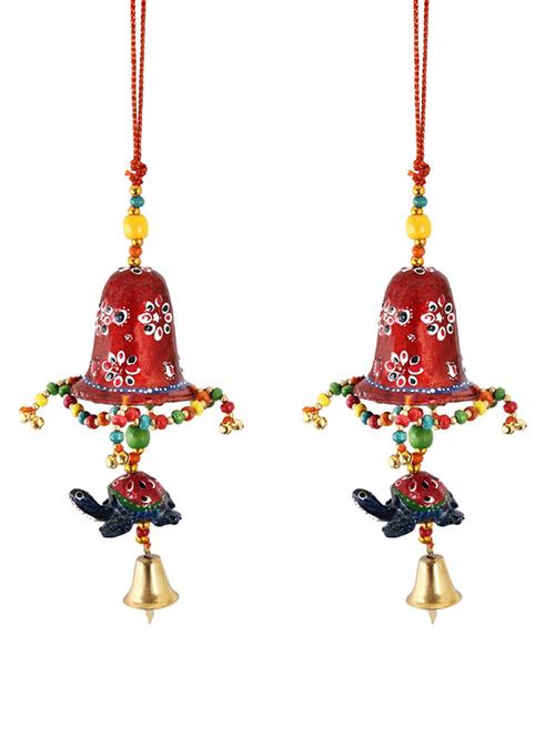door hanging set of 2pc maroorn bell with jhalar with 2 pc tortoise with metal bell - 15459366 - Very Small Image - 1