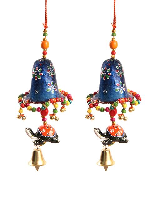 door hanging set of 2pc blue bell with jhalar with 2 pc tortoise with metal bell - 15459367 - Very Small Image - 1