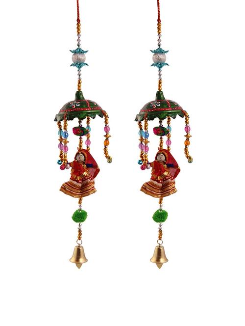 door hanging set of 2 pc with paper machie umbrella and dolls - 15459371 - Very Small Image - 1