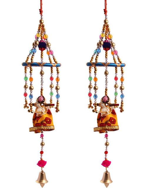 door hanging set of 2 dolls with fancy beads and resham ring - 15459373 - Very Small Image - 1