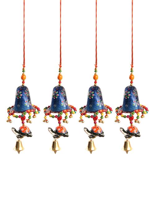 door hanging set of 4 pc blue bell with jhalar with 2 pc tortoise with metal bell - 15459376 - Very Small Image - 1