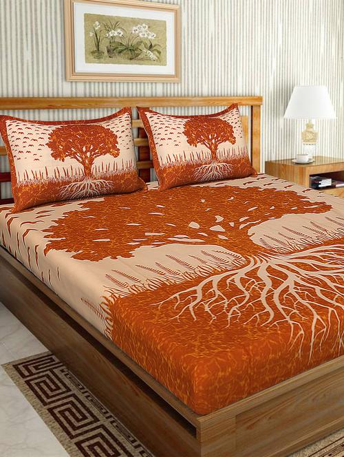 cotton traditional printed double bedsheet with 2 pillow covers - 15460155 - Very Small Image - 1