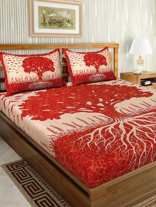 cotton traditional printed double bedsheet with 2 pillow covers - 15460157 - Very Small Image - 1