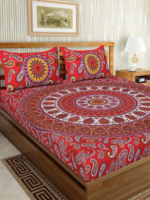 cotton traditional printed double bedsheet with 2 pillow covers - 15460161 - Very Small Image - 1