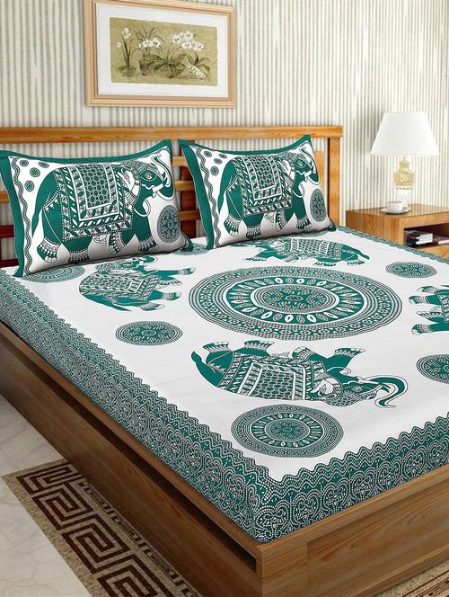 cotton traditional printed double bedsheet with 2 pillow covers - 15460180 - Very Small Image - 1
