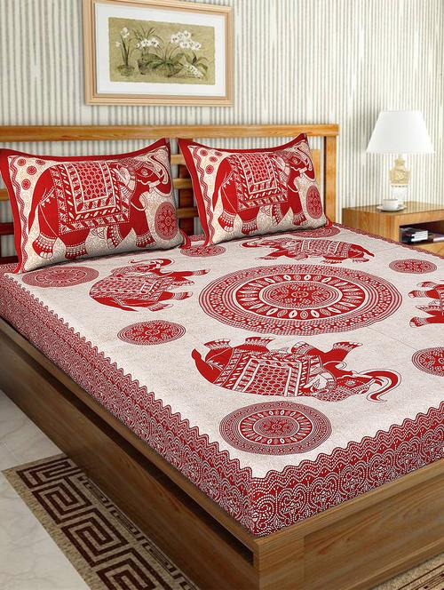 cotton traditional printed double bedsheet with 2 pillow covers - 15460181 - Very Small Image - 1