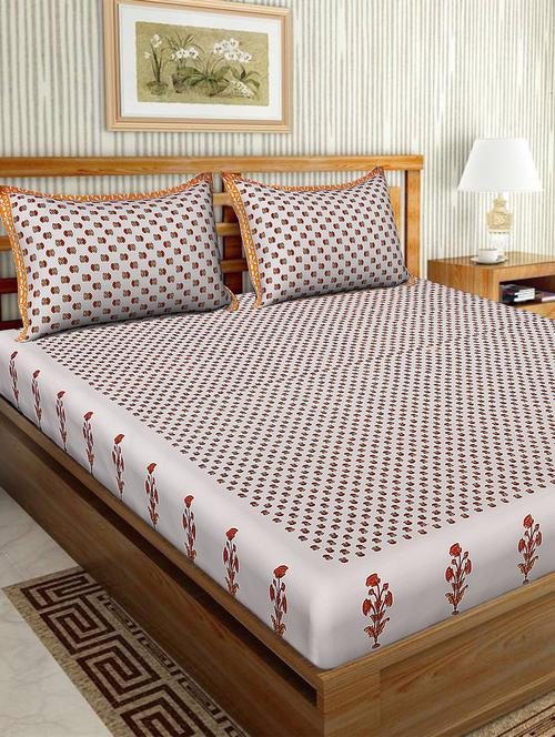 cotton traditional printed double bedsheet with 2 pillow covers - 15460183 - Very Small Image - 1