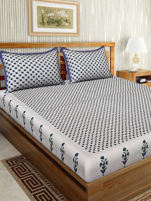 cotton traditional printed double bedsheet with 2 pillow covers - 15460184 - Very Small Image - 1