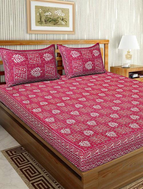 cotton traditional printed double bedsheet with 2 pillow covers - 15460188 - Very Small Image - 1