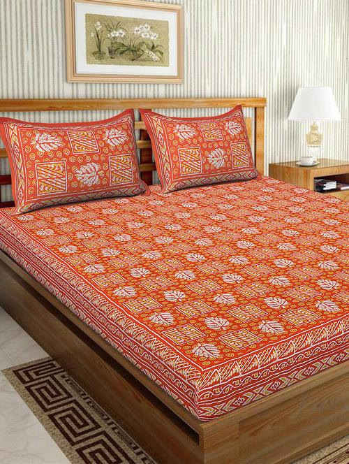 cotton traditional printed double bedsheet with 2 pillow covers - 15460189 - Very Small Image - 1