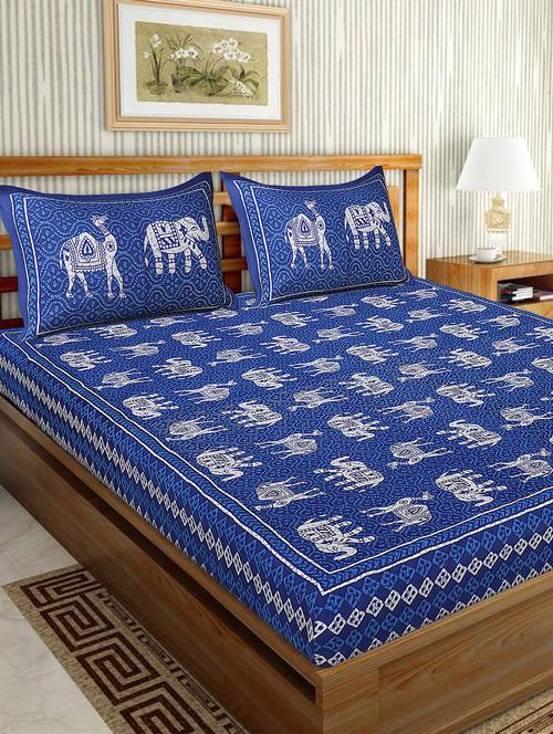 cotton traditional printed double bedsheet with 2 pillow covers - 15460190 - Very Small Image - 1
