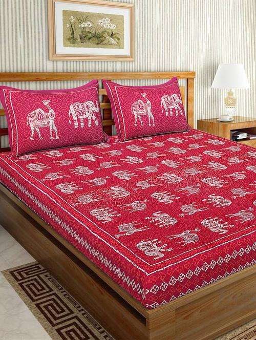 cotton traditional printed double bedsheet with 2 pillow covers - 15460191 - Very Small Image - 1
