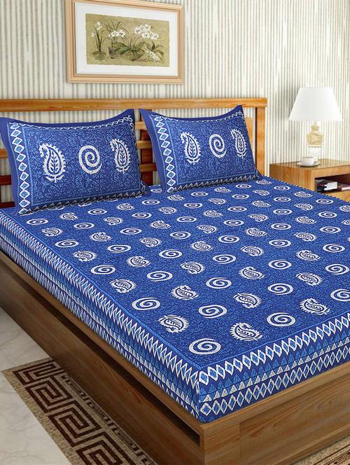 cotton traditional printed double bedsheet with 2 pillow covers - 15460194 - Very Small Image - 1