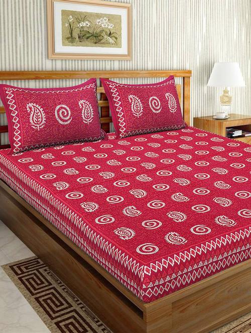 cotton traditional printed double bedsheet with 2 pillow covers - 15460196 - Very Small Image - 1