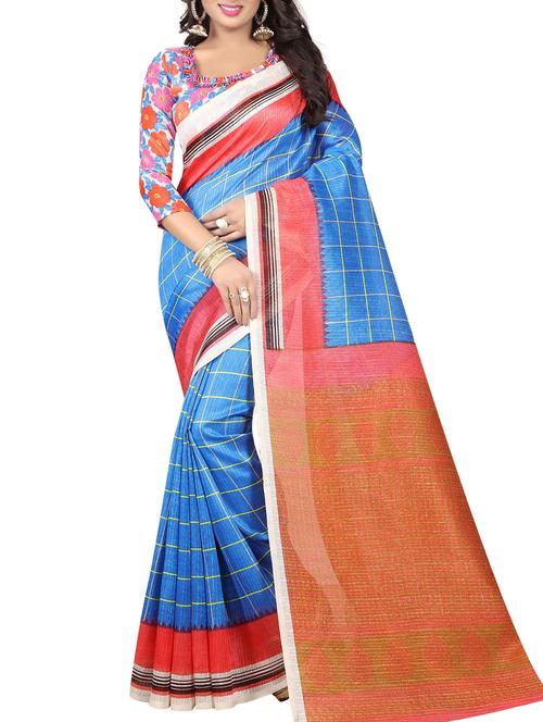 contrast border printed bhagalpuri saree - 15460242 - Very Small Image - 1