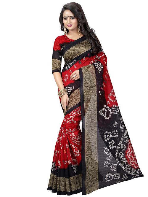 contrast border bandhani saree - 15460267 - Very Small Image - 1