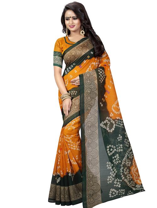 contrast border bandhani saree - 15460268 - Very Small Image - 1