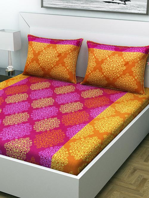 indiana home 100% cotton double bed sheet with 2 pillow cover - 15460461 - Very Small Image - 1