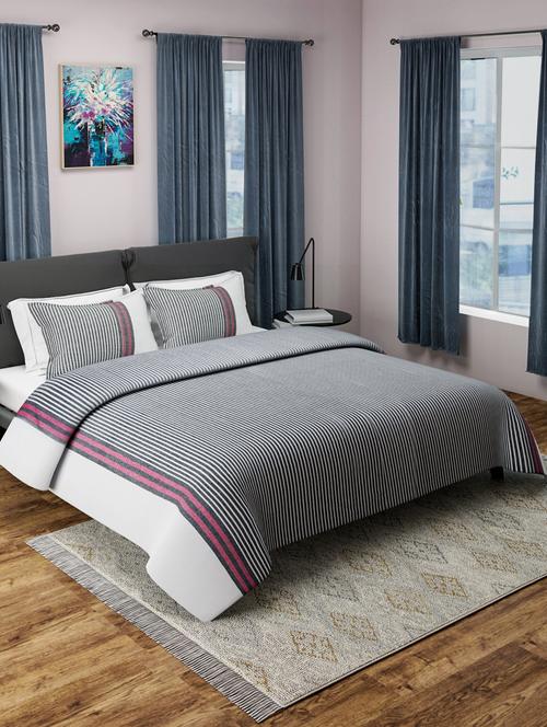 turquoise woven design cotton double bed cover with 2 pillow covers - 15460642 - Very Small Image - 1