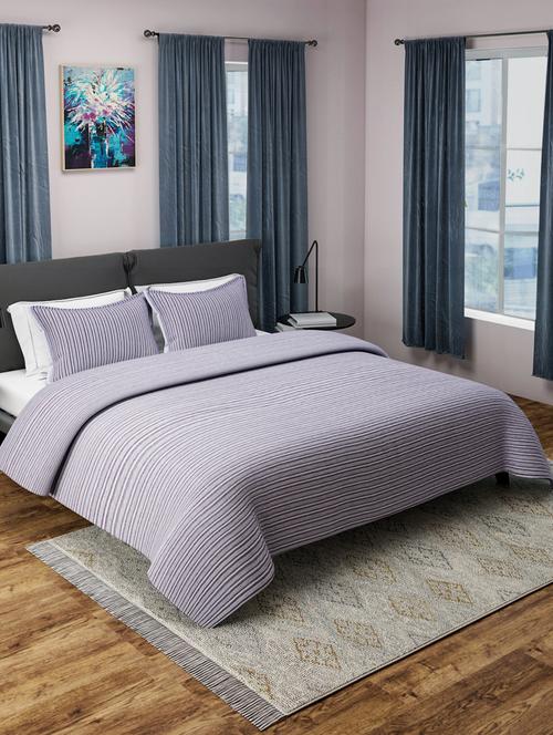 cream & maroon woven design cotton double bed cover with 2 pillow covers - 15460649 - Very Small Image - 1