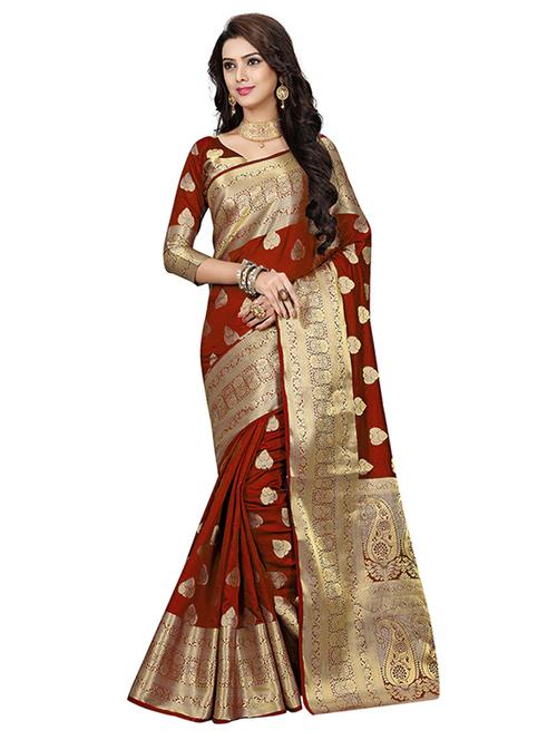 gold zari floral banarasi saree with blouse - 15460796 - Very Small Image - 1