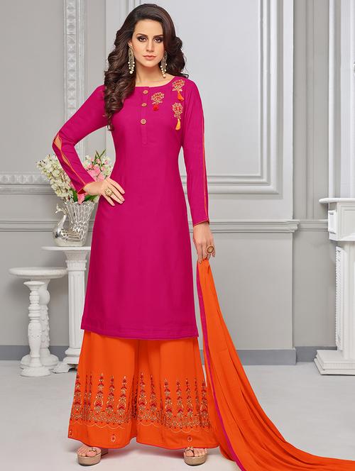 embroidered semi-stitched palazzo suit - 15461048 - Very Small Image - 1