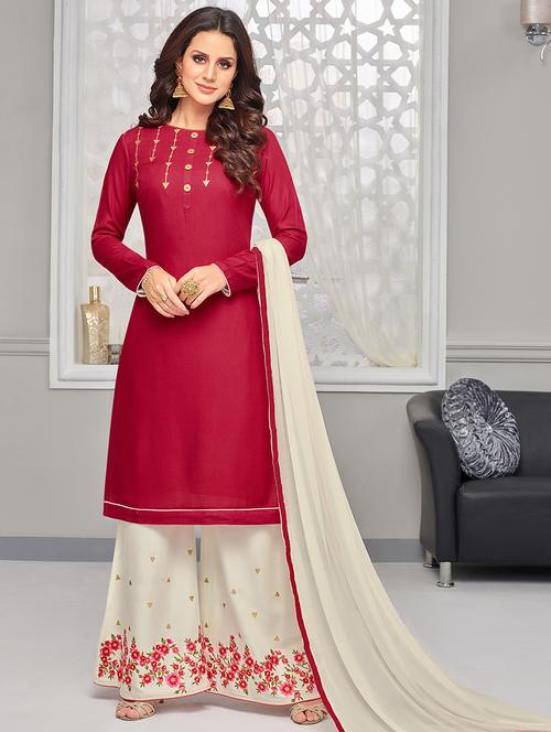 embroidered semi-stitched palazzo suit - 15461049 - Very Small Image - 1