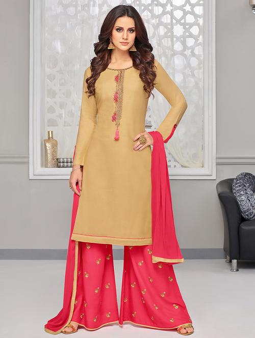embroidered semi-stitched palazzo suit - 15461050 - Very Small Image - 1