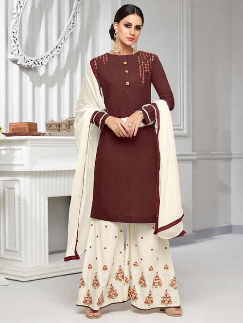 embroidered semi-stitched palazzo suit - 15461052 - Very Small Image - 1