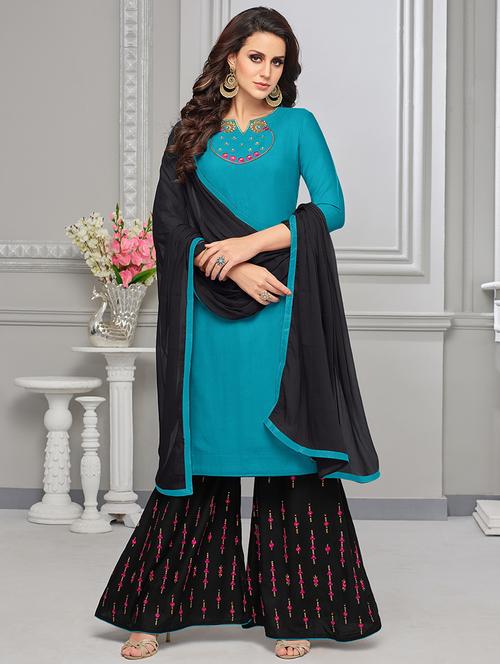 embroidered semi-stitched palazzo suit - 15461054 - Very Small Image - 1