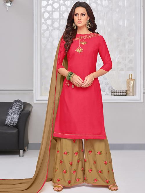 embroidered semi-stitched palazzo suit - 15461057 - Very Small Image - 1