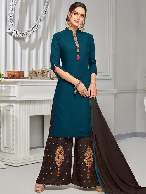 embroidered semi-stitched palazzo suit - 15461058 - Very Small Image - 1