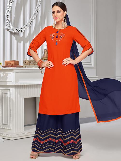embroidered semi-stitched palazzo suit - 15461059 - Very Small Image - 1