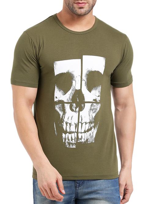 olive green cotton front print t-shirt - 15461098 - Very Small Image - 1