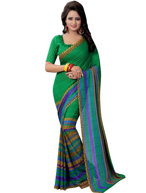 contrast border printed saree - 15462616 - Very Small Image - 1