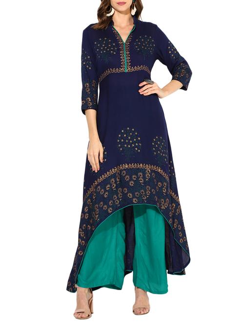 block printed kurta palazzo set - 15462881 - Very Small Image - 1