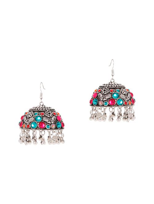 multi colored silve tone oxidised jhumka - 15462891 - Very Small Image - 1