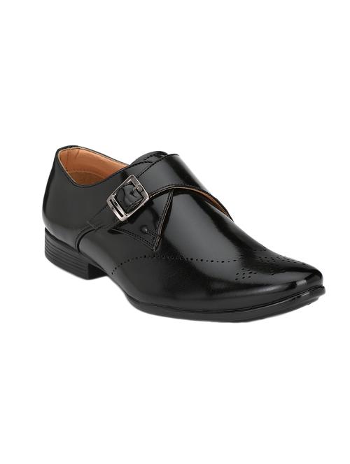 black leatherette slip on monk straps - 15463864 - Very Small Image - 1