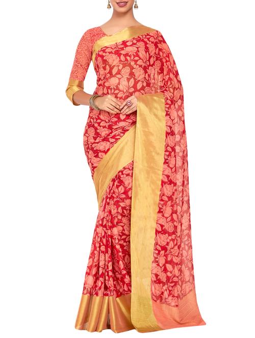 zari border floral printed saree - 15463947 - Very Small Image - 1