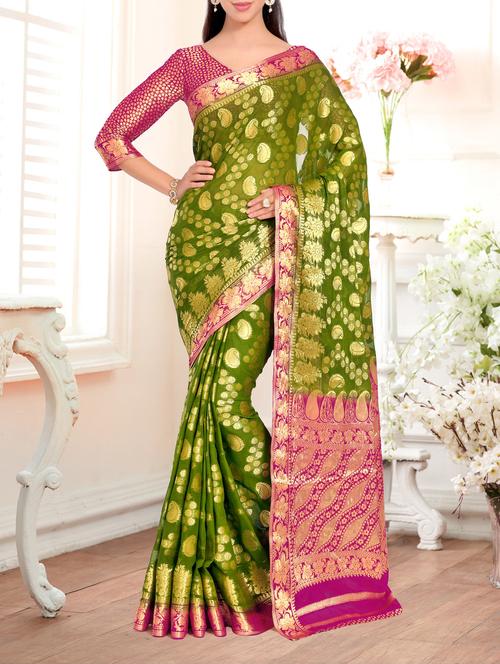 contrast border paisley kanjivaram saree - 15463951 - Very Small Image - 1