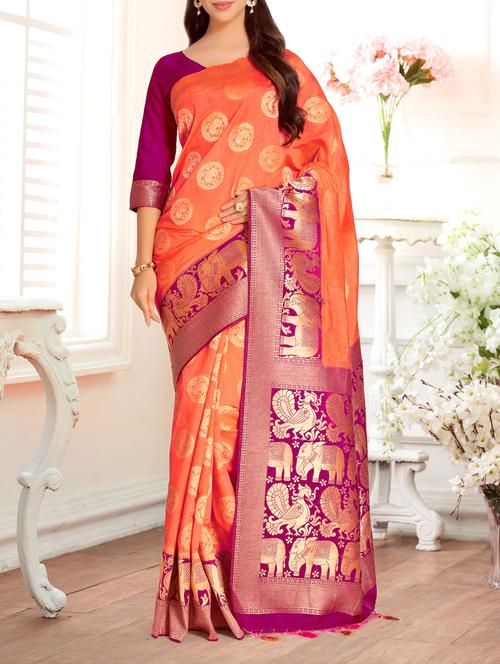 women's self design orange colored saree - 15463956 - Very Small Image - 1