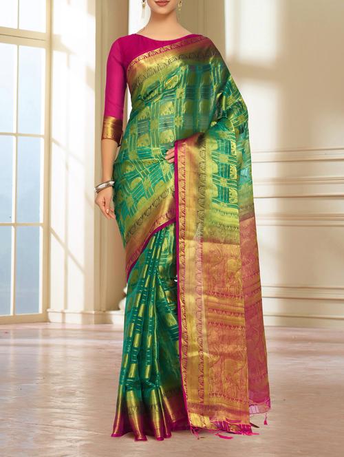 contrast border conversational kanjivaram saree - 15463968 - Very Small Image - 1