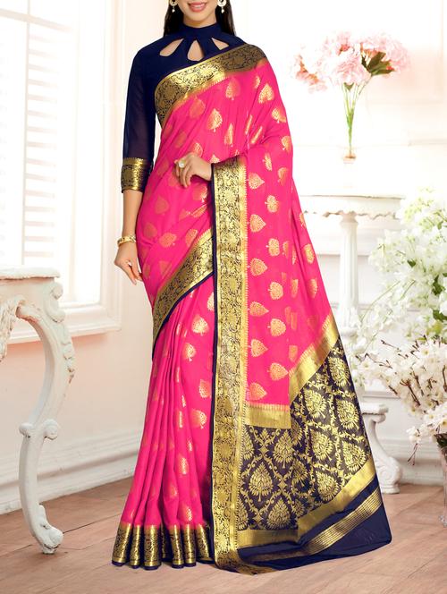 contrast zari pallu kanjivaram saree - 15463974 - Very Small Image - 1