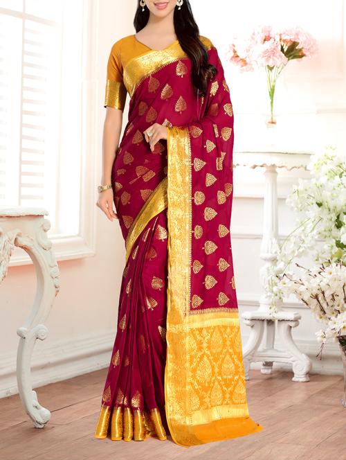 contrast zari pallu kanjivaram saree - 15463975 - Very Small Image - 1