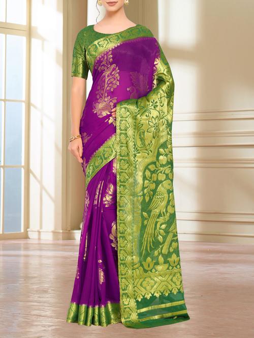 contrast pallu conversational kanjivaram saree - 15463996 - Very Small Image - 1