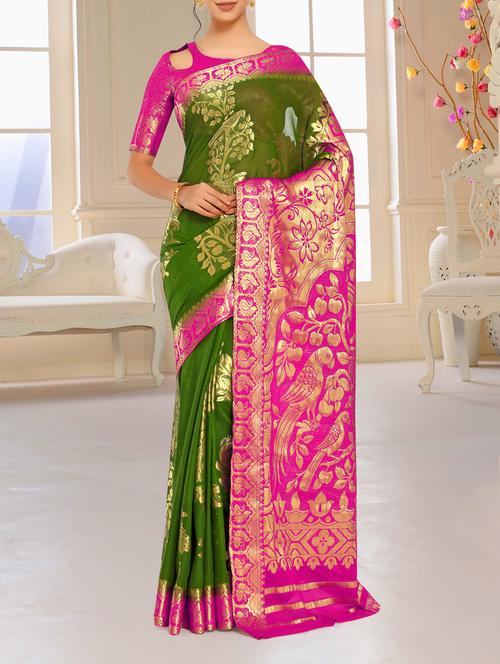 contrast pallu conversational kanjivaram saree - 15463997 - Very Small Image - 1